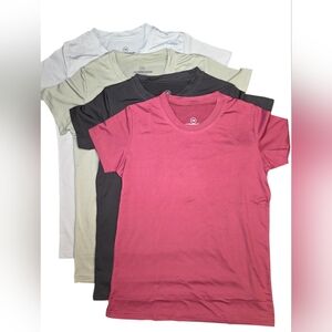 Real Essentials Girls 4 Pack of Dry Fit Crew Athletic Tees Size Medium